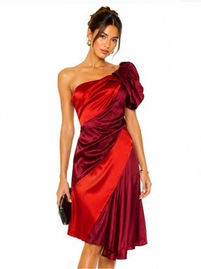 KAREN MILLEN Red & Berry One-Shoulder Satin Cocktail Dress